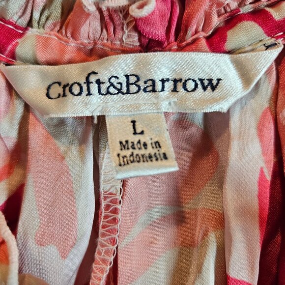 Croft & Barrow Floral Red Pink Peasant Blouse drawstring Womens L Feminine - Picture 4 of 11